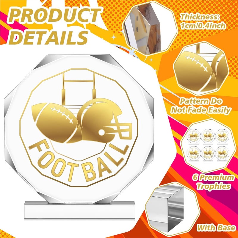Anglechic 6 Pack Sports Trophy Acrylic Award Medals 4.72 x 4.72 Inch Sports Contest Trophies Bulk Plaques Team Prize Gift Trophies for Competition - Image 3